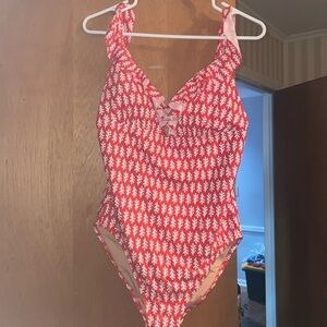 Red and White Patterned Women's Swimsuit